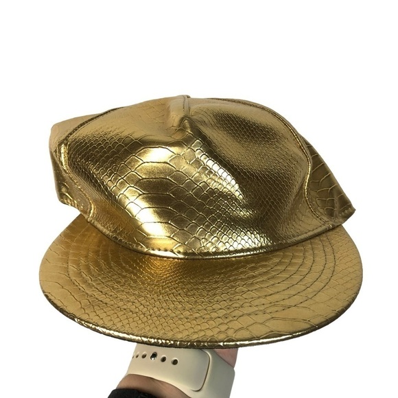 Boutique Gold Snake Print Snapback Baseball Hat - Picture 2 of 2